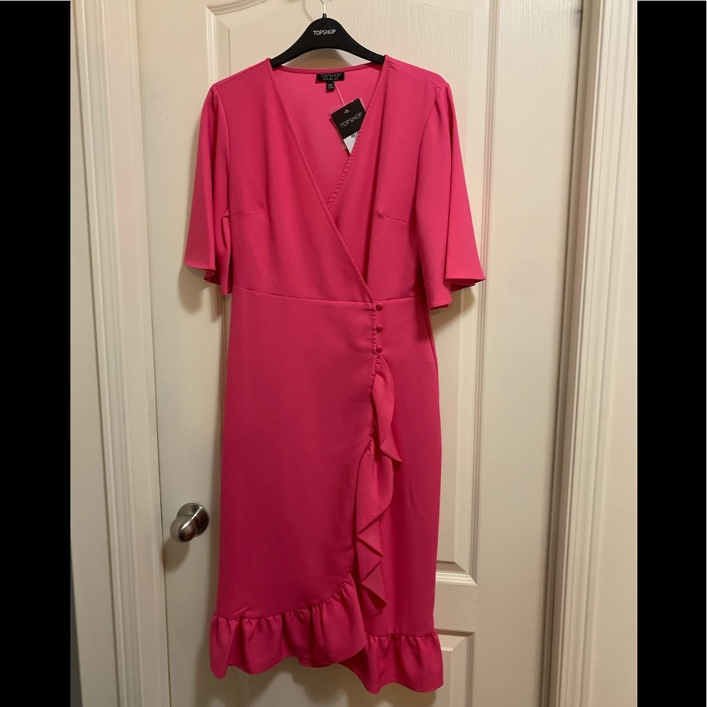 NWT - TOPSHOP HOT PINK RUFFLE DRESS